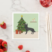 Zwarte Duitse herder en feestelijke kerstboom Servet (Insitu)