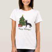 Zwarte Duitse herder en feestelijke kerstboom T-shirt (Voorkant)