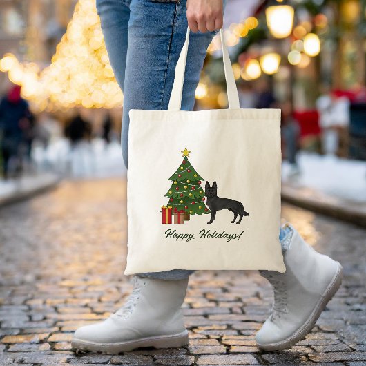 Zwarte Duitse herder en groene kerstboom Tote Bag