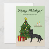 Zwarte Duitse Herder en Kerstboom Feestdagenkaart (Voorkant / Achterkant)