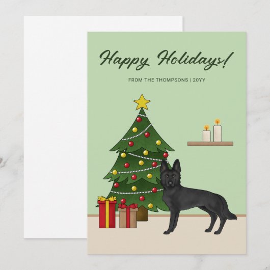 Zwarte Duitse Herder en Kerstboom Feestdagenkaart (Voorkant / Achterkant)