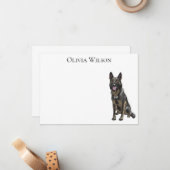 Zwarte Duitse herder gepersonaliseerde briefkaarte Notitiekaartje (Voorkant / Achterkant in situ)