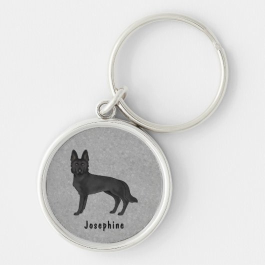 Zwarte Duitse Herder GSD Hond Met Aangepaste Naam Sleutelhanger (Voorkant)