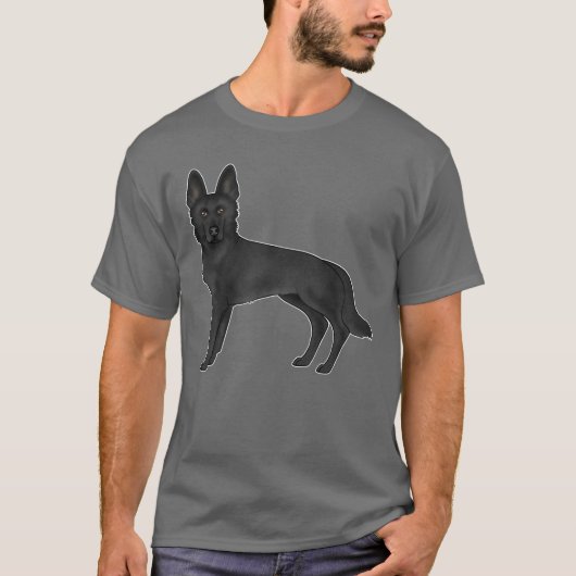 Zwarte Duitse Herder Herding Hond Illustratie T-shirt (Voorkant)