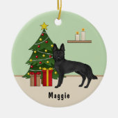 Zwarte Duitse Herder Hond Feestelijke Kerstboom Keramisch Ornament (Voorkant)