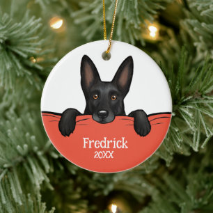 Zwarte Duitse herder hond gepersonaliseerd Keramisch Ornament