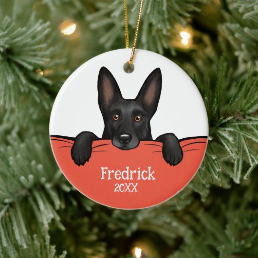 Zwarte Duitse herder hond gepersonaliseerd Keramisch Ornament (Boom)
