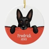 Zwarte Duitse herder hond gepersonaliseerd Keramisch Ornament (Voorkant)