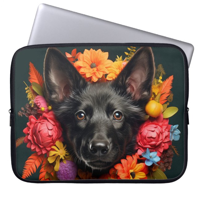 Zwarte Duitse Herder hond Laptop Bag Sleeve (Voorkant)
