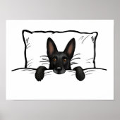 Zwarte Duitse herder hond verstopt in bed Poster (Voorkant)