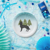 Zwarte Duitse Herder Hond Winter Bosbomen Blauw Papieren Bordje (Feest)