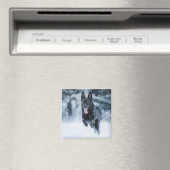 Zwarte Duitse herder in sneeuw Dekbedhoes Magneet (Insitu (Vaatwasser))