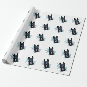 Zwarte Duitse herder in Snowflakes Cadeaupapier