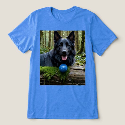 Zwarte Duitse herder met bal Tri-Blend Shirt (Design voorkant)