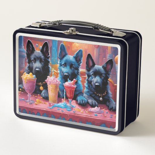 Zwarte Duitse herder puppies, ijs (Voorkant)