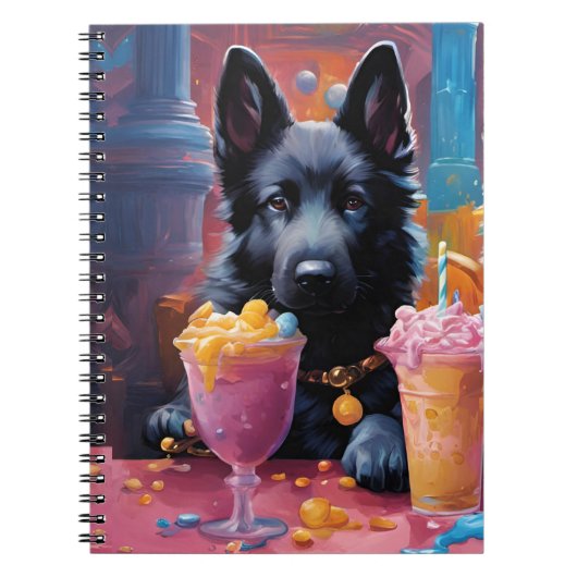 Zwarte Duitse herder puppy, ijs Notitieboek (Voorkant)