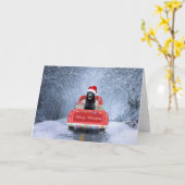 Zwarte Duitse Herder Sneeuw zittend in Kerstmis Kaart (Gele Bloem)