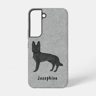 Zwarte Duitse Herdershond Cartoonhond op grijs en Samsung Galaxy Hoesje