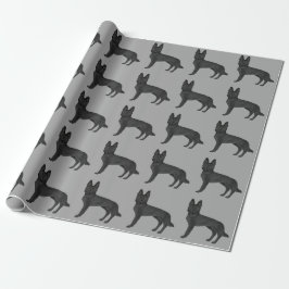 Zwarte Duitse Herdershond Cartoonhondpatroon Grijs Cadeaupapier