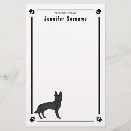 Zwarte Duitse Herdershond GSD-hond met aangepaste Briefpapier (Voorkant)