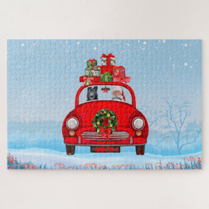 Zwarte Duitse Herdershond in auto met kerstman Legpuzzel