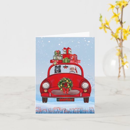 Zwarte Duitse Herdershond in auto met Sinterklaas Kaart (Gele Bloem)