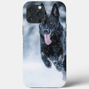Zwarte Duitse Herdershond in sneeuw Dekbedovertrek Case-Mate iPhone Case