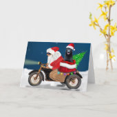 Zwarte Duitse Herdershond Kerstman Santa Claus Kaart (Gele Bloem)