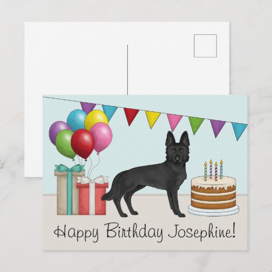 Zwarte Duitse Herdershond Kleurrijke Gelukkige Ver Briefkaart (Voorkant / Achterkant)