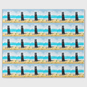 Zwarte Duitse Herdershond op Strand Cadeaupapier (Vlak)