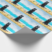 Zwarte Duitse Herdershond op Strand Cadeaupapier (Hoek)