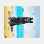 Zwarte Duitse Herdershond op Strand Fleece Deken (Voorkant (Horizontaal))
