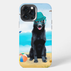 Zwarte Duitse Herdershond op Strand iPhone 13 Pro Max Hoesje