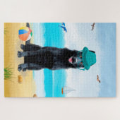 Zwarte Duitse Herdershond op Strand Legpuzzel (Horizontaal)