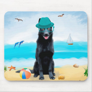 Zwarte Duitse Herdershond op Strand Muismat