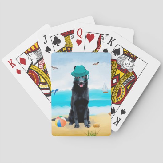 Zwarte Duitse Herdershond op Strand Pokerkaarten (Achterkant)