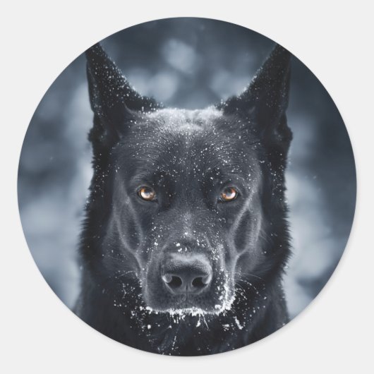 Zwarte Duitse Herdershond Ronde Sticker (Voorkant)