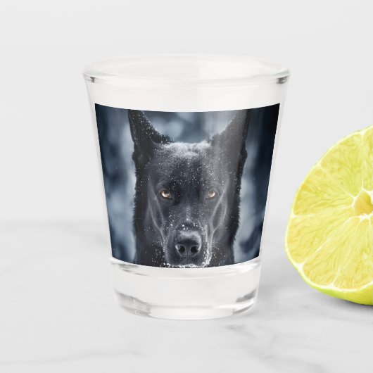 Zwarte Duitse Herdershond Shot Glas (Voorkant)