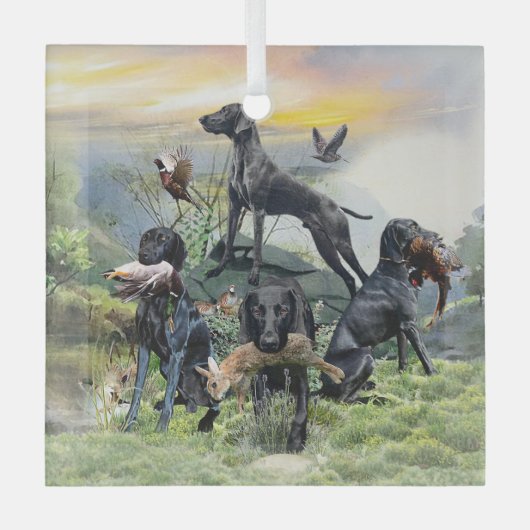 Zwarte Duitse Staande Hond    Glas Ornament (Voorkant)