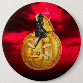 zwarte duivel op Jack o' Lantern Red Clouds Ronde Button 6,0 Cm