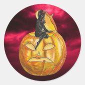  zwarte duivel op Jack o' Lantern Ronde Sticker (Voorkant)