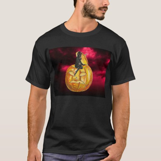 zwarte duivel op Jack o' Lantern T-shirt (Voorkant)