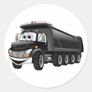 Zwarte Dump Truck 10w Cartoon Ronde Sticker