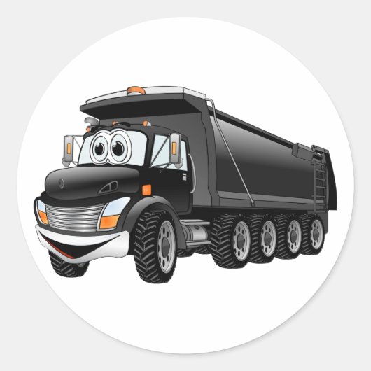 Zwarte Dump Truck 10w Cartoon Ronde Sticker (Voorkant)