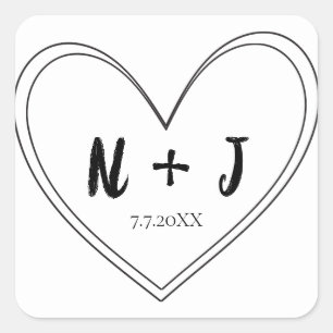 Zwarte Dunne Hart Persoonlijke Trouwdag Vierkante Sticker