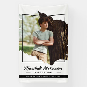 Zwarte Edgy Abstract Gescheurde Foto Afstuderen Spandoek