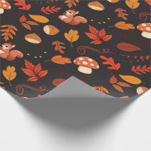 Zwarte eekhoorn en bladeren naadloos inpakpapier