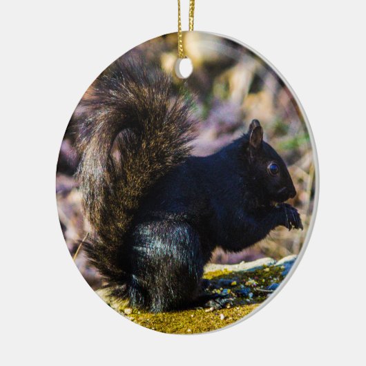 Zwarte eekhoorn keramisch ornament (Links)