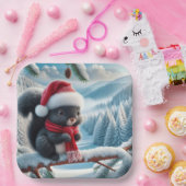Zwarte eekhoorn met kerstmuts papieren bordje (Feest)