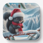 Zwarte eekhoorn met kerstmuts papieren bordje (Voorkant)